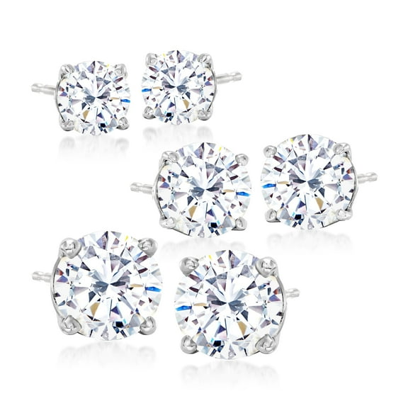 Ross-Simons 6.00 ct. t.w. CZ Jewelry Set: 3 Pairs Of Stud Earrings in Sterling Silver, Women's, Adult