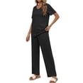 thumbnail image 2 of Qylux Women's Pajama Set Short Sleeve Adjustable Long Pants Sleepwear Set Soft Two Piece Matching Set with Pockets,Black,L, 2 of 9