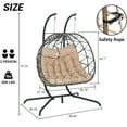 thumbnail image 5 of Aukfa Double Swing Egg Chair with Stand 2 Person Indoor Outdoor Wicker Loveseat with Cushions, Khaki, 5 of 10