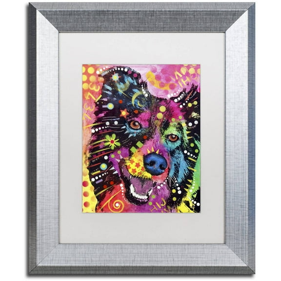 Trademark Fine Art "Border Collie 121109" Canvas Art by Dean Russo, White Matte, Silver Frame