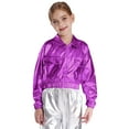 thumbnail image 4 of Runhomal Youth Boys Girls Jazz Hip Hop Dance Costume Metallic Streetwear Bomber Jacket and Sweatpants Set Purple 10, 4 of 6