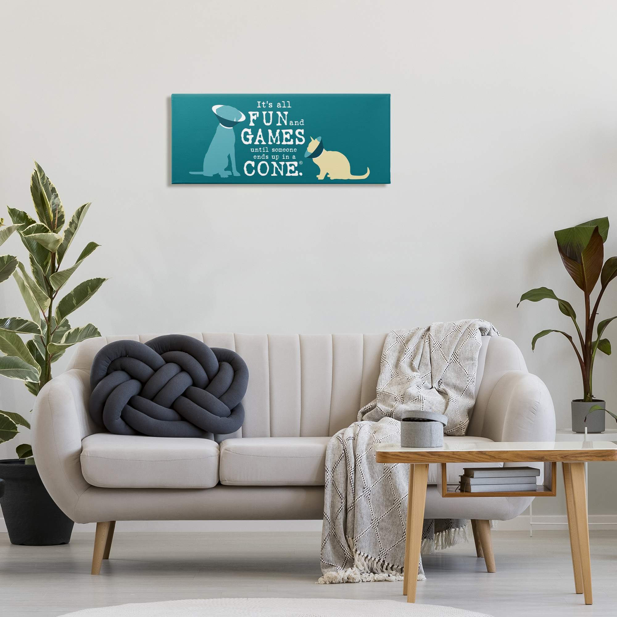 Stupell Industries Funny Cat & Dog Cone Animals Painting Wrapped Canvas Art Print Wall Art, 30 x 13