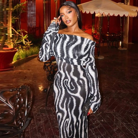 Off-Shoulder Zebra Print Dress