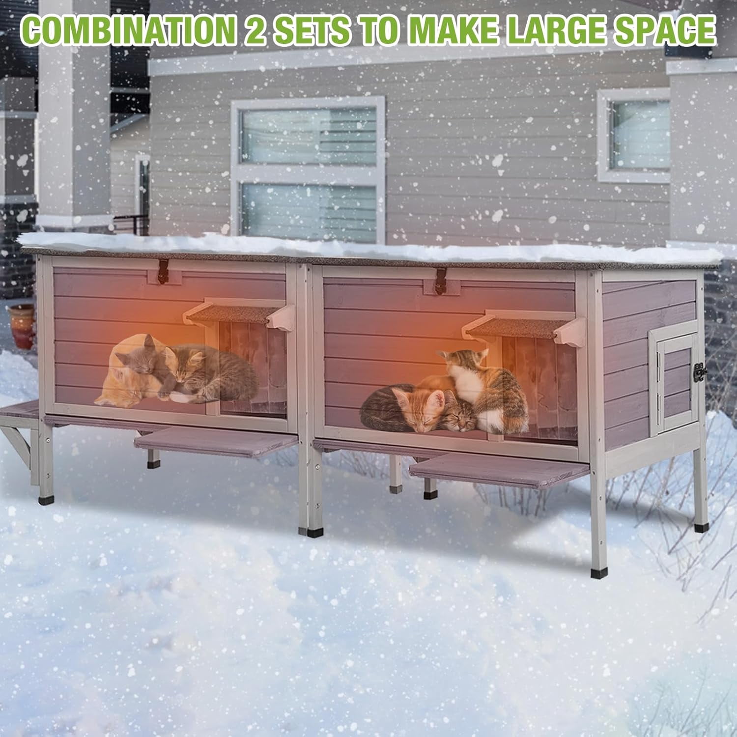 MEDEHOO Insulated Outdoor Cat House with All-Round Liner, Weatherproof Feral Cat Shelter for Winter, Outside Stray Cat House with 3 Escape Doors and Elevated Base