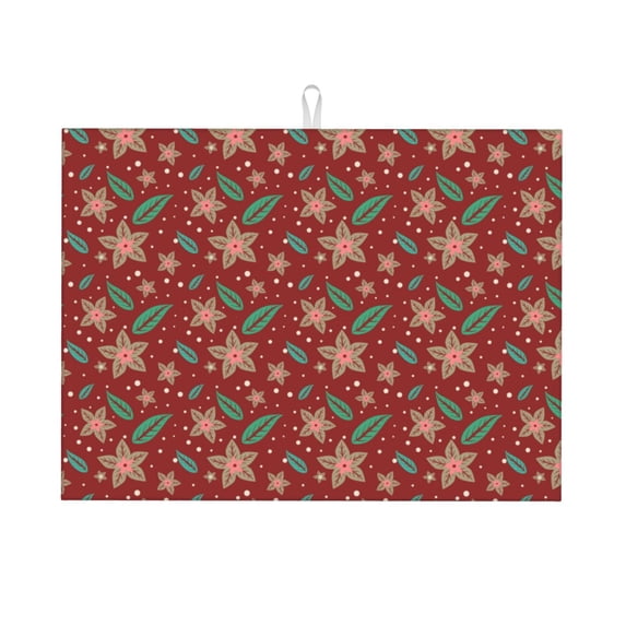 Microfiber Drying Mat, Christmas Flower Decoration Dish Drying Mat for Kitchen Counter, 18 x 24 inches