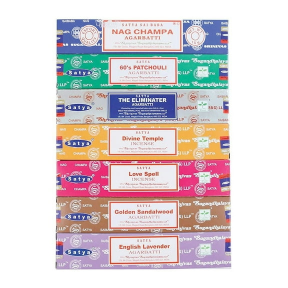 Oriental Set 7 Packs Satya Nag Champa Incense Stick Packs - Hand Rolled & Non-Toxic - Total 105 Sticks | Home Fragrance Gift Pack 15g