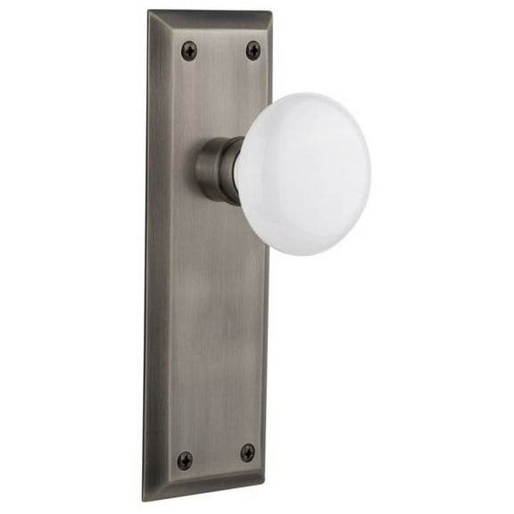 Nostalgic Warehouse Nykwhi_Dp_Nk White Porcelain Solid Brass Dummy Door Knob Set - Grey