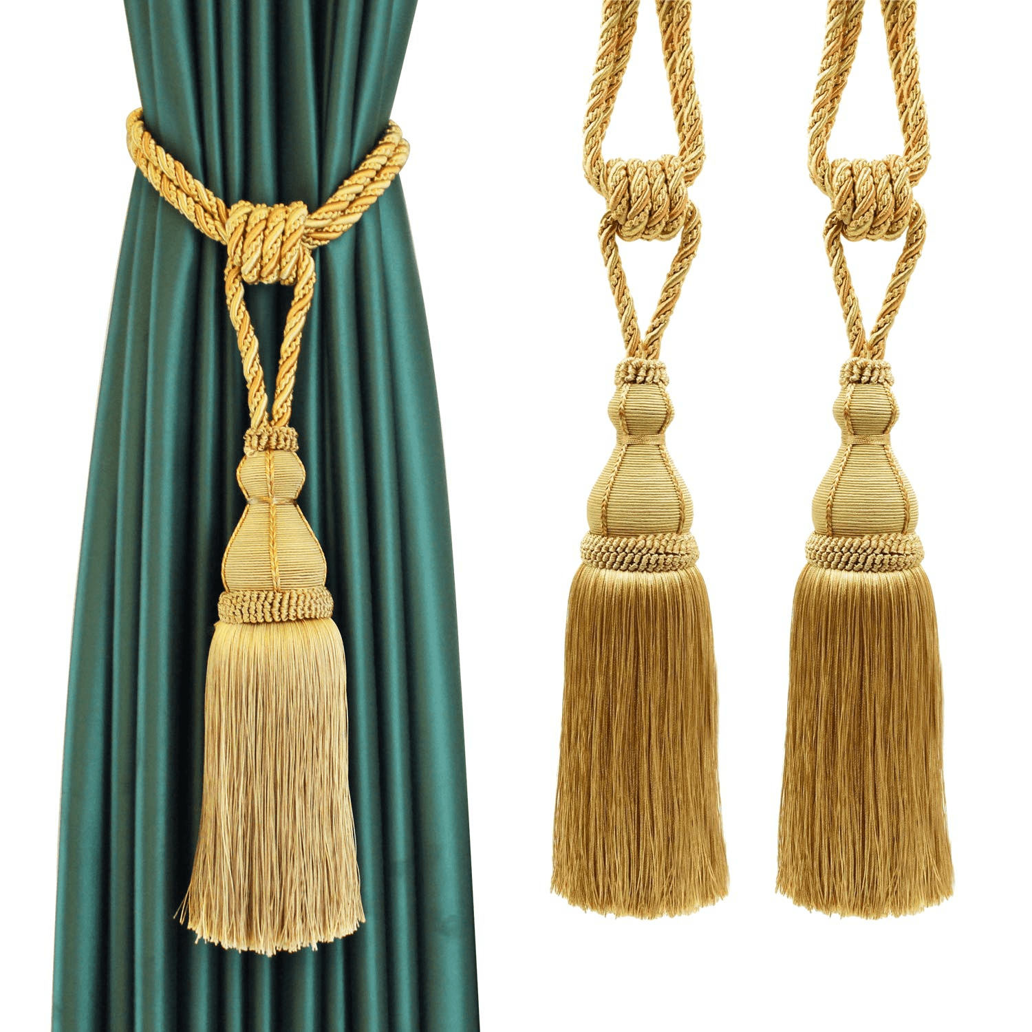 BEL AVENIR Tassel Curtain Tieback Rope 2 Pack Gold