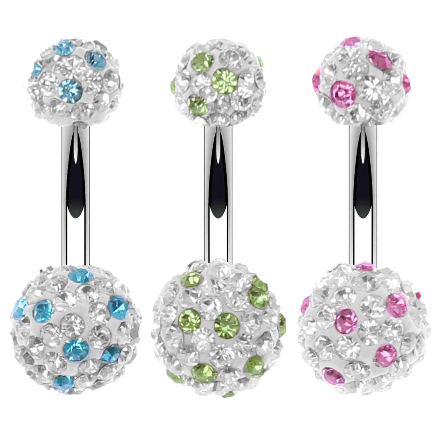BodyJ4You Belly Button Ring Set Disco Ball CZ Crystals 14G Navel Banana Barbell Steel Body Jewelry