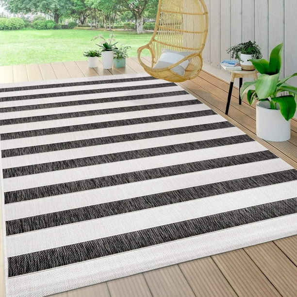 Alfombra Jonathan Y Aveiro con rayas anchas para interiores y exteriores, 3 x 5 m
