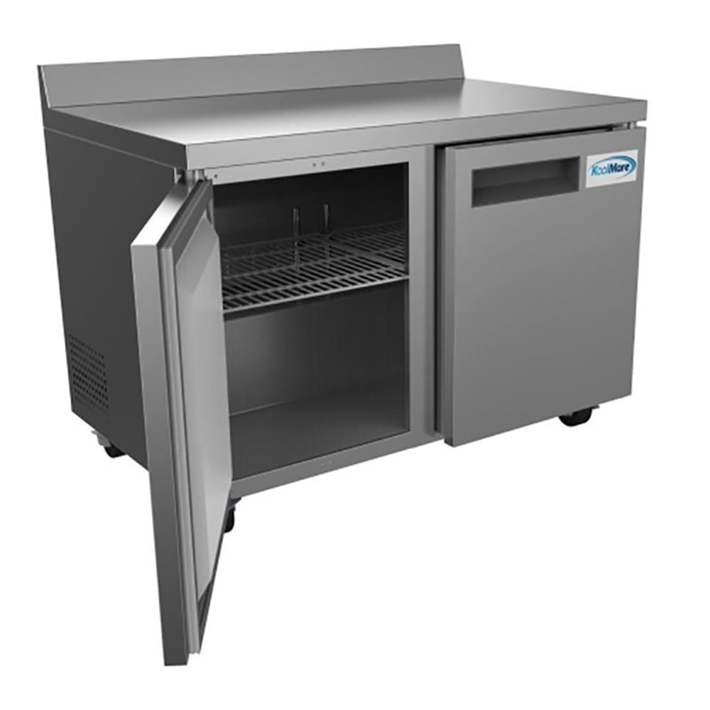 Pemberly Row 48" 2-Door Stainless Steel Worktop Commercial Freezer in Silver