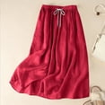 thumbnail image 5 of Amkhujs Long Skirts for Women Soft Loose Elastic Waist Linen Skirt with Drawstring Trendy Elegant Flowy Skirt for Casual Wear,Red,S, 5 of 5
