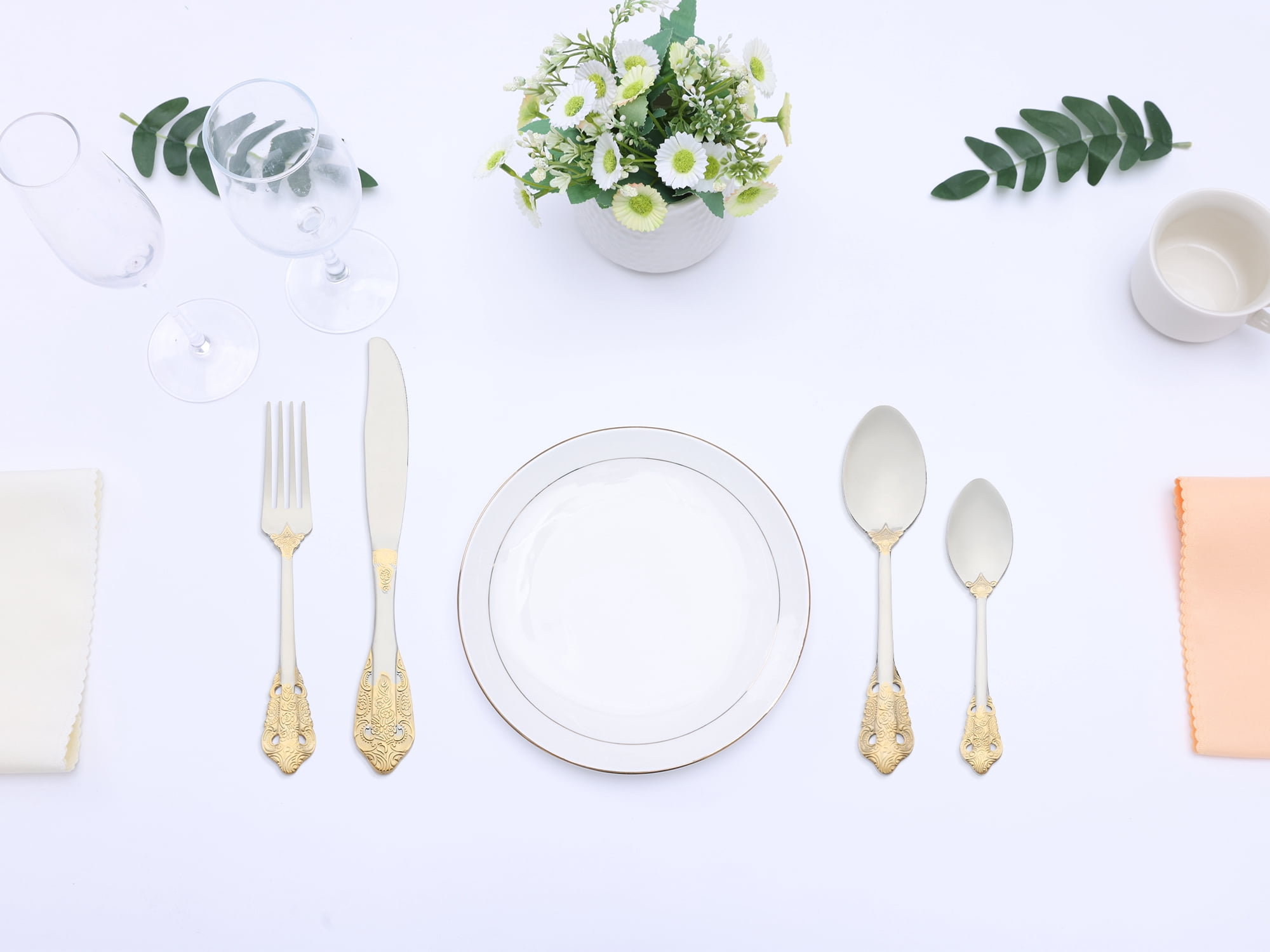 Unique Bargains Silverware Set Stainless Steel Flatware Silver Gold 4 Pcs