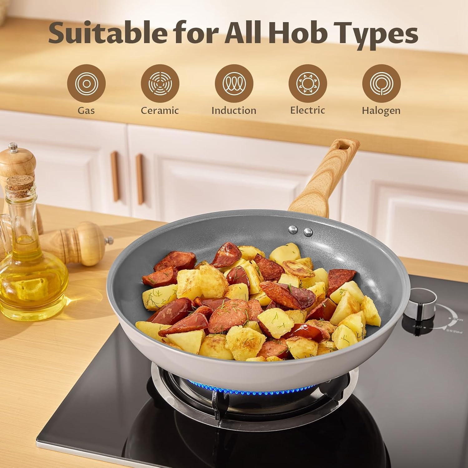 Non Stick Frying Pans Set, 3 Pieces Ceramic Frying Pan, Molecular-bonded Induction Base, Kitchen Chef's Pan, Omelet Pans, PFAS/PTFE , Compatible with All Stovetops