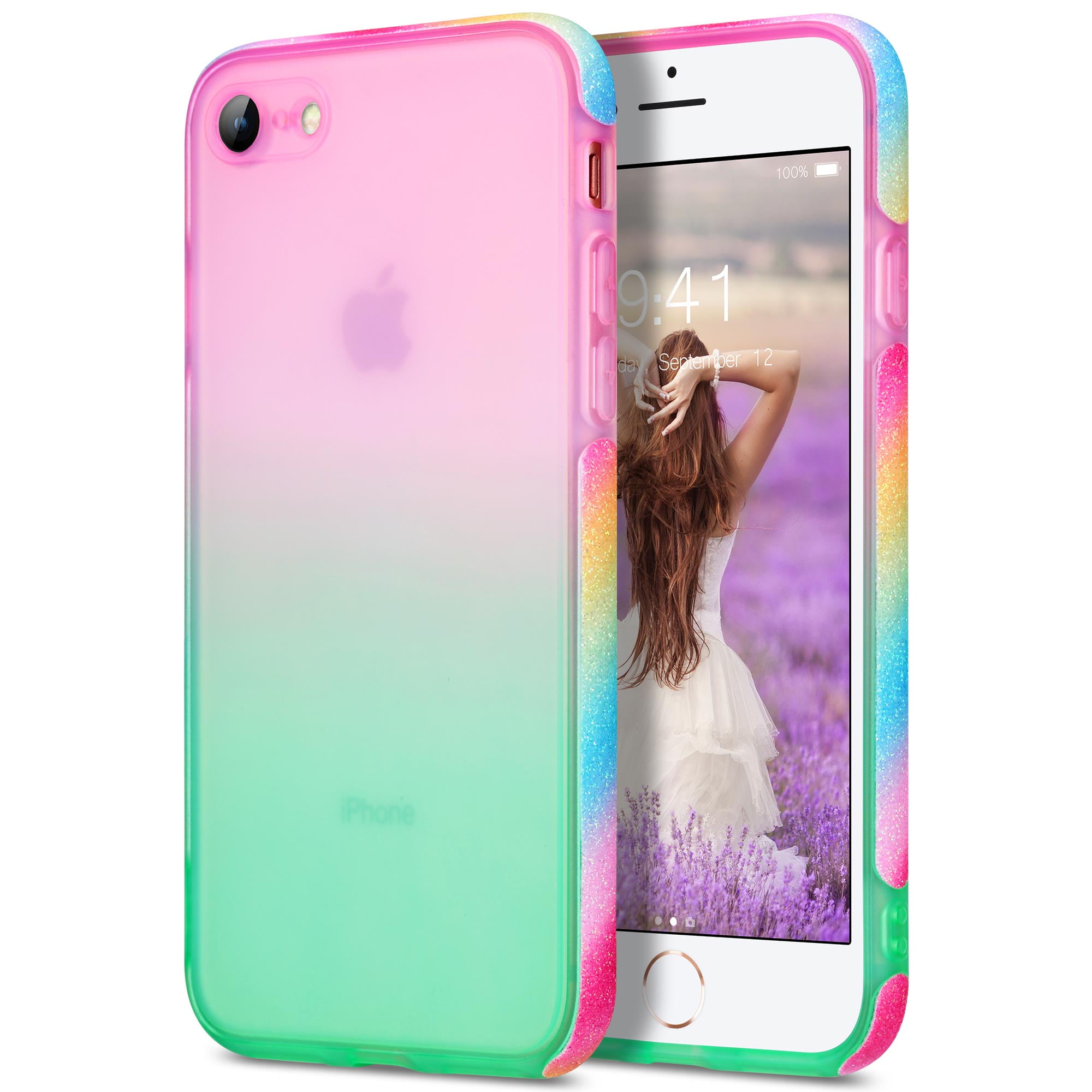 Ulak Iphone 8 Iphone 7 Iphone Se 22 Case For Girls Stylish Bling Anti Scratch Protective Phone Case For Iphone 7 8 Se 3rd 2nd Generation Pink Green Walmart Com