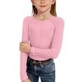 thumbnail image 2 of Kureaily Girls Long Sleeve Ribbed Raglan Tee Stretchy Casual Basic Fit Crew Neck Shirt For Kids Youth/ 13-14 Years/ Big Kid (Pink), 2 of 5