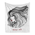 thumbnail image 1 of Feminine Soft Flannel Fleece Blanket, Woman and Perfect Hair Lettering Beauty Salon Hairdresser Haircut Female, Cozy Plush for Indoor and Outdoor Use, 50" x 70", Charcoal Grey Ruby, by Ambesonne, 1 of 5