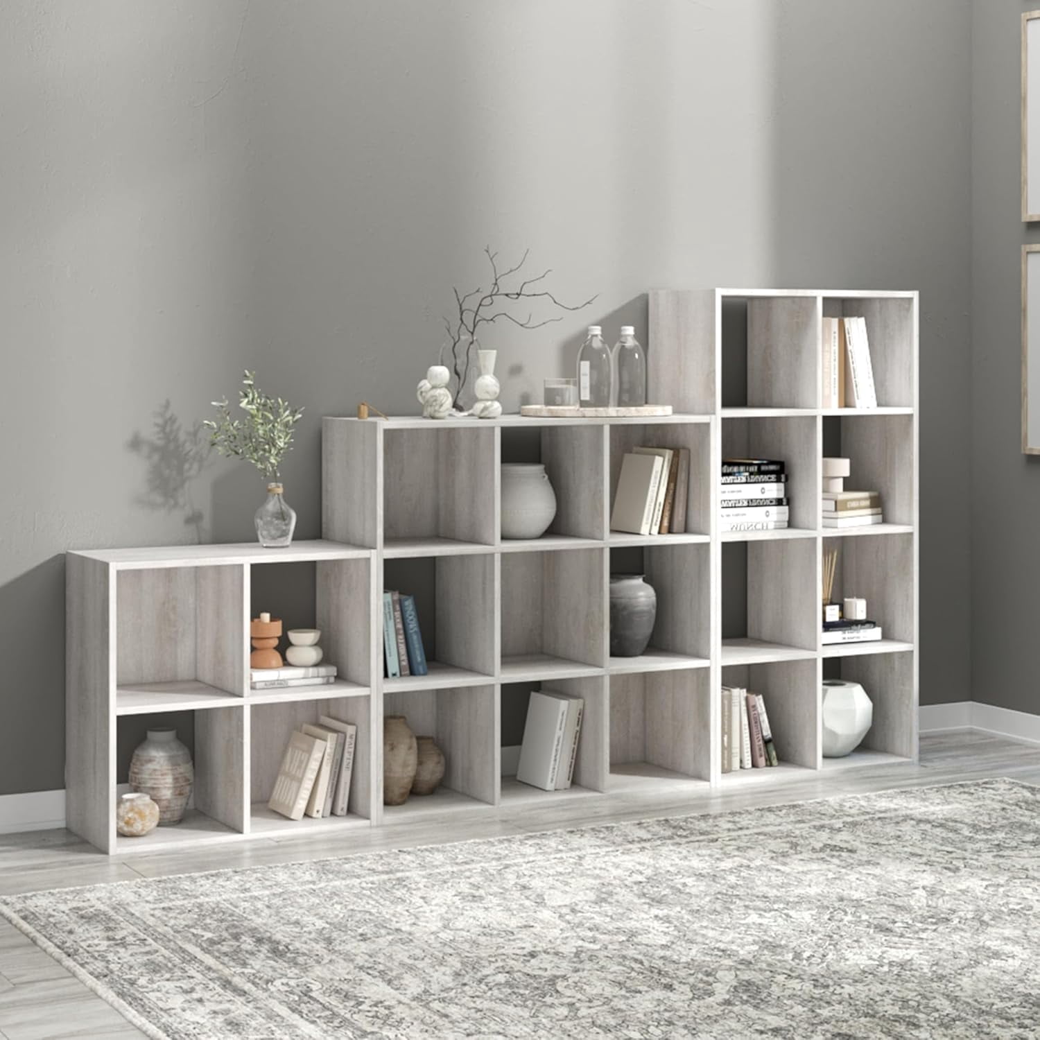 Paxberry Coastal 6 Cube Storage Organizer Bookcase Whitewash Finish for Home Office Bedroom Living Room