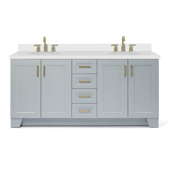 Ariel Taylor 73 In. Double Oval Sink Vanity With White Quartz Countertop In Grey