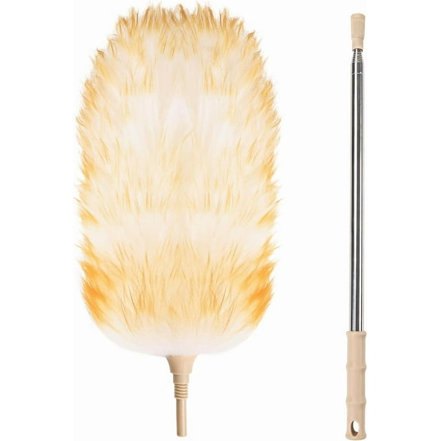 FeelfunFeather Extendable Cleaning Duster,Extra-Long Telescoping Feather Dusters with Stainless Steel Extension Pole Up to 100" for Cleaning High Ceiling Fan, High Ceilings,Furniture