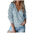 thumbnail image 1 of Babysbule Sweaters for Women Clearance Women's Deep V-neck Wrap Sweater Long-Sleeved Crochet Pullover, 1 of 7