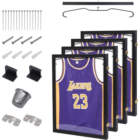 Jersey Display Case with Hangers, 98% UV-Resistant Acrylic Frame for Football, Basketball, Soccer & Baseball Shirts (4 Pack)