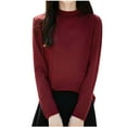 thumbnail image 2 of Fznquz Knit Blouses for Women Dressy Plain Mock Neck Red Tees Casual Winter 2025 Women Tee Shirts, 2 of 3