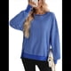 thumbnail image 3 of Sudadera Holgada de Otoño para Mujer, Informal, de Punto Gofre, Larga, Cuello Redondo, Abertura, Tipo Túnica. Azul M, 3 of 10