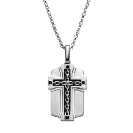 SilveRado™ for Mens Black Diamond Accent Sterling Silver Cross Link Dog Tag Necklace for Men