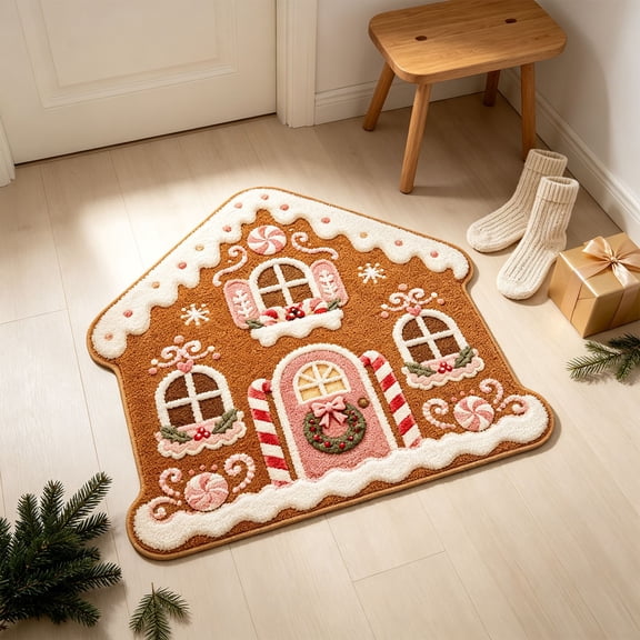 Christmas Doormat Gingerbread House Christmas Welcome mat, Gingerbread Natural Coir Non-Slip Christmas Doormat Welcome Mat for Front Porch Entryway Outdoor Holiday Home Decor