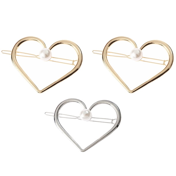 3 pinzas para el pelo con forma de corazón, pasadores huecos con incrustaciones de perlas y tocado de aleación.