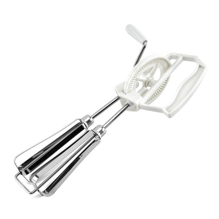 Hand Crank Egg Beater Stainless Steel Rotary Hand Whisk Manual Egg Mixer Kitchen Cooking Tool, Size: 25.5*13*6.5cm, White