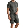 thumbnail image 3 of Men Solid Crew Neck Short Sleeve Tee & Drawstring Pocket Shorts 2 Piece Casual Summer Tracksuit Dark Gray L, 3 of 7