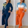 thumbnail image 2 of Lohuatrd 2 Pcs/Set Shirt Pants Suit Print Single-breasted Stand Collar Long Sleeve Cardigan High Waist Pockets Slim Fit Soft Formal OL Commute Style Lady Top Trousers Set with Belt, 2 of 8