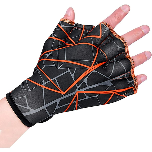 1 pair swimming palm gloves Training padding water resistance equipment  adjustable for adults（grey orange L) 