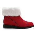 thumbnail image 3 of Ferwind Women's Fur Trim Rhinestone Low Wedge Heel Winter Ankle Booties Red/White  8, 3 of 8