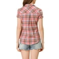thumbnail image 3 of Unique Bargains Women's Casual Boyfriend Plaid Button Down Flannel Shirt L Light Pink, 3 of 6