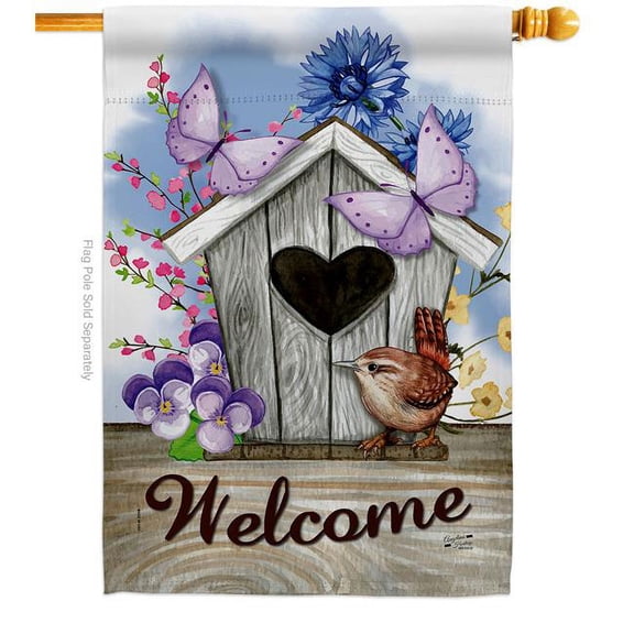 Angeleno Heritage H137232-BO Sweet Bird Animals 28 x 40 in. Double-Sided Decorative Vertical House Flags for Decoration Banner Garden Yard Gift