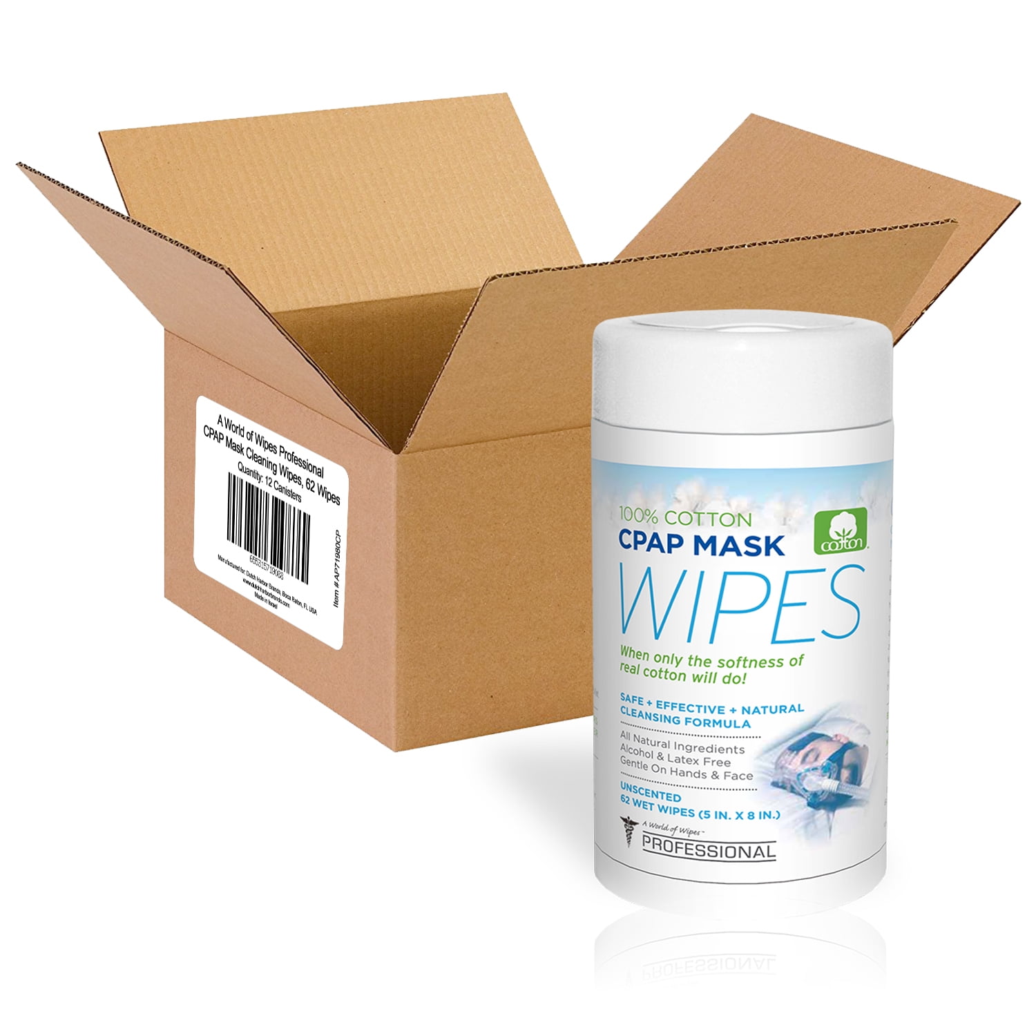 AWOW Professional CPAP Mask Wipes, Unscented Cotton Cleaning Wipes for