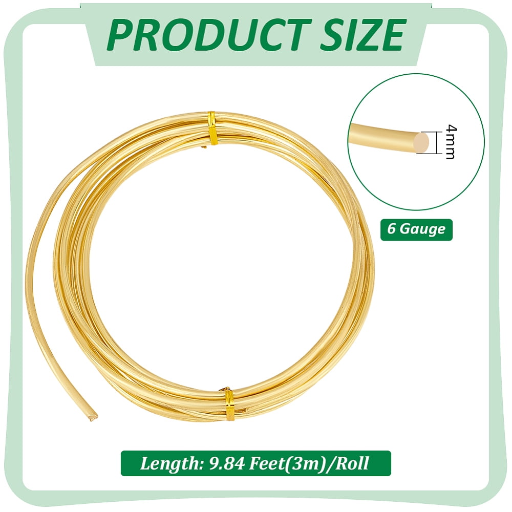 9.84 Feet Bare Solid Brass Wire 6 Gauge Round Soft Brass Wire Pure Brass Wire for Jewelry Making Craft Gem Wrapping