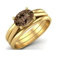 thumbnail image 2 of 7X5mm Oval Smoky Quartz 925 Sterling Silver Gold Vermeil Three Shank Solitaire Women Valentines Day Gifts Ring, 2 of 3