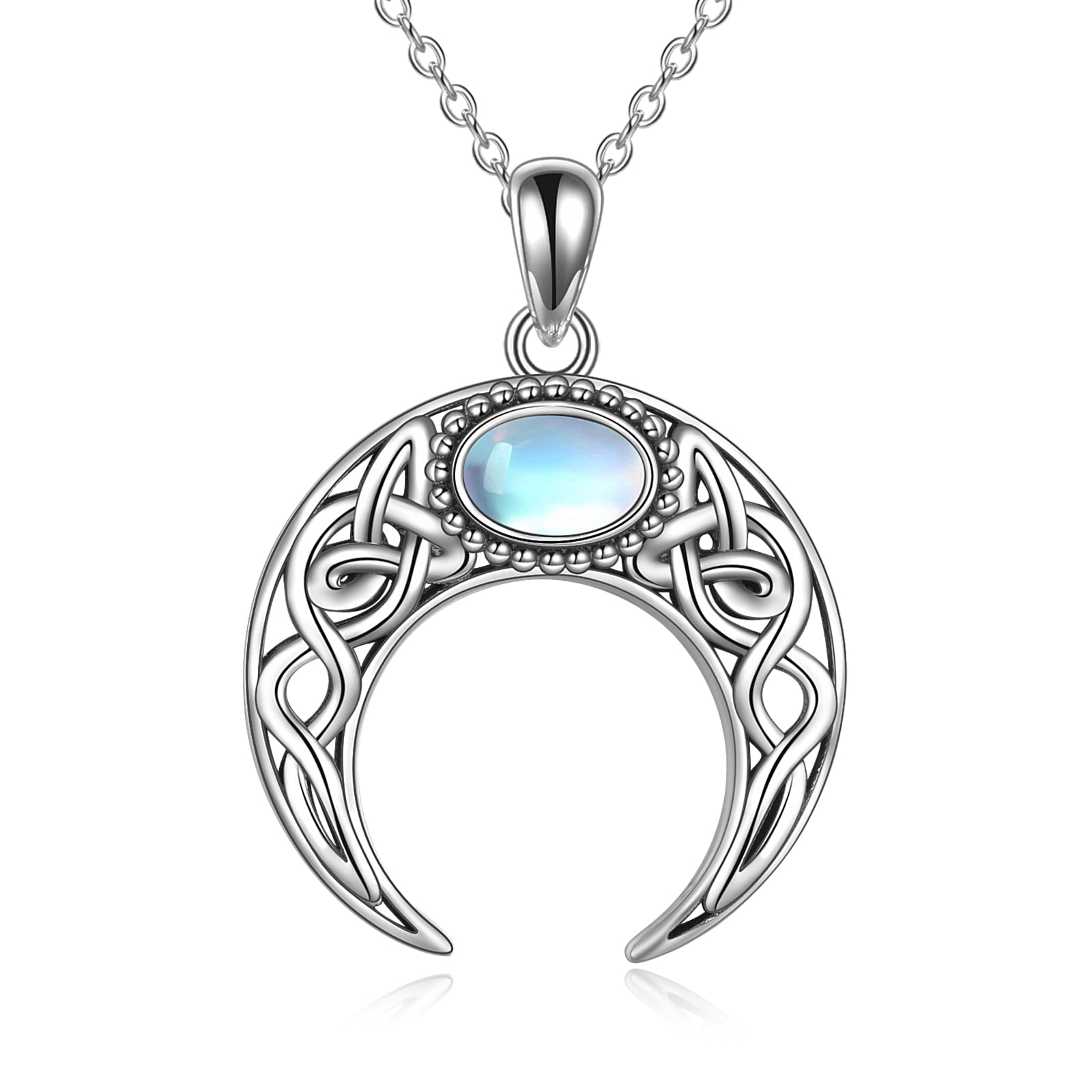 Moon Necklace Sterling Silver Moonstone Pendant Lucky Celtic Knot ...