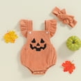 thumbnail image 2 of My First Halloween Baby Girl Outfit Newborn Corduroy Pumpkin Bubble Romper Bodysuit Overalls With Headband Cute Fall Clothes Sets, 2 of 8