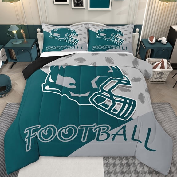 jejeloiu American Rugby Football Twin Comforter Sets,Cyan Gray Bedding Set For Boys Teens Reversible 2pcs