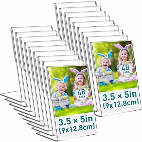 48 Pcs Acrylic Picture Frame 3.5 x 5 Inch Acrylic Sign Holder Clear Photo Frame Tabletop Slanted Back Plastic Picture Display
