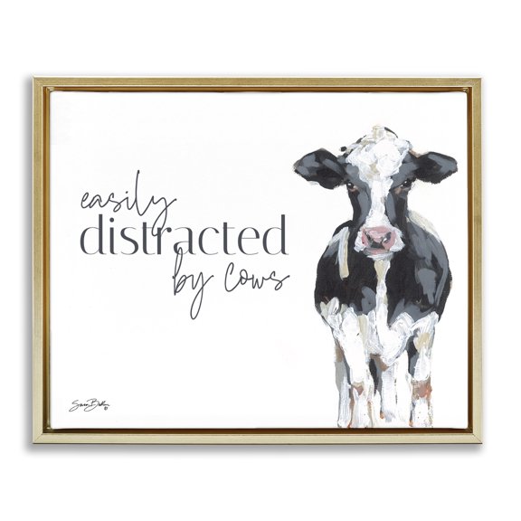 Stupell Industries French Country Easily Distracted By Cows Country Gold Floating Frame Canvas Art, 21 x 17, by Sara Baker