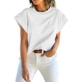 thumbnail image 4 of Women Summer Cap Sleeve Tank Top Crew Neck Solid Casual Basic Tee Shirt, 4 of 6