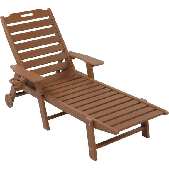 VINGLI HDPE Outdoor Chaise Lounge Chair with Wheels, Patio Lounge Chairs with 5-Position Adjustable Backrest, Chaise Lounge for Outside Pool Poolside Deck Backyard Lawn