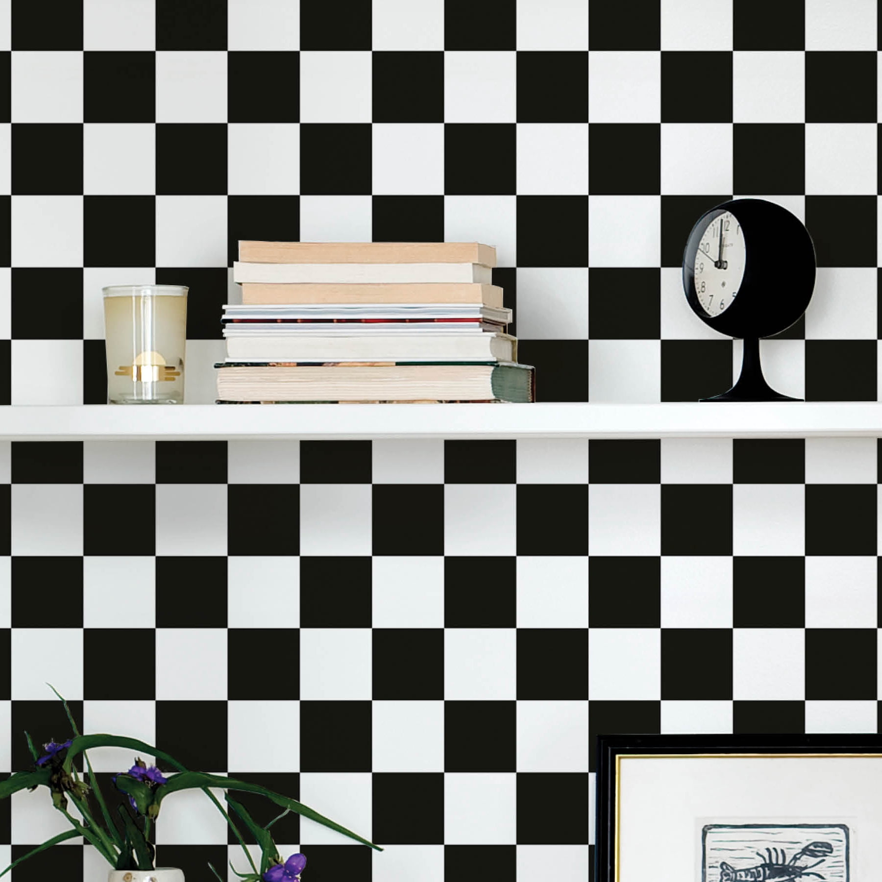 Mainstays Black and White Checkerboard Peel and Stick Wallpaper 30.75 Sq. ft, 1 Count