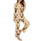 thumbnail image 2 of Puntoco Pijama para mujer, conjunto de pijama informal con cuello en V y pantalones largos con estampado navideño, 2 of 5